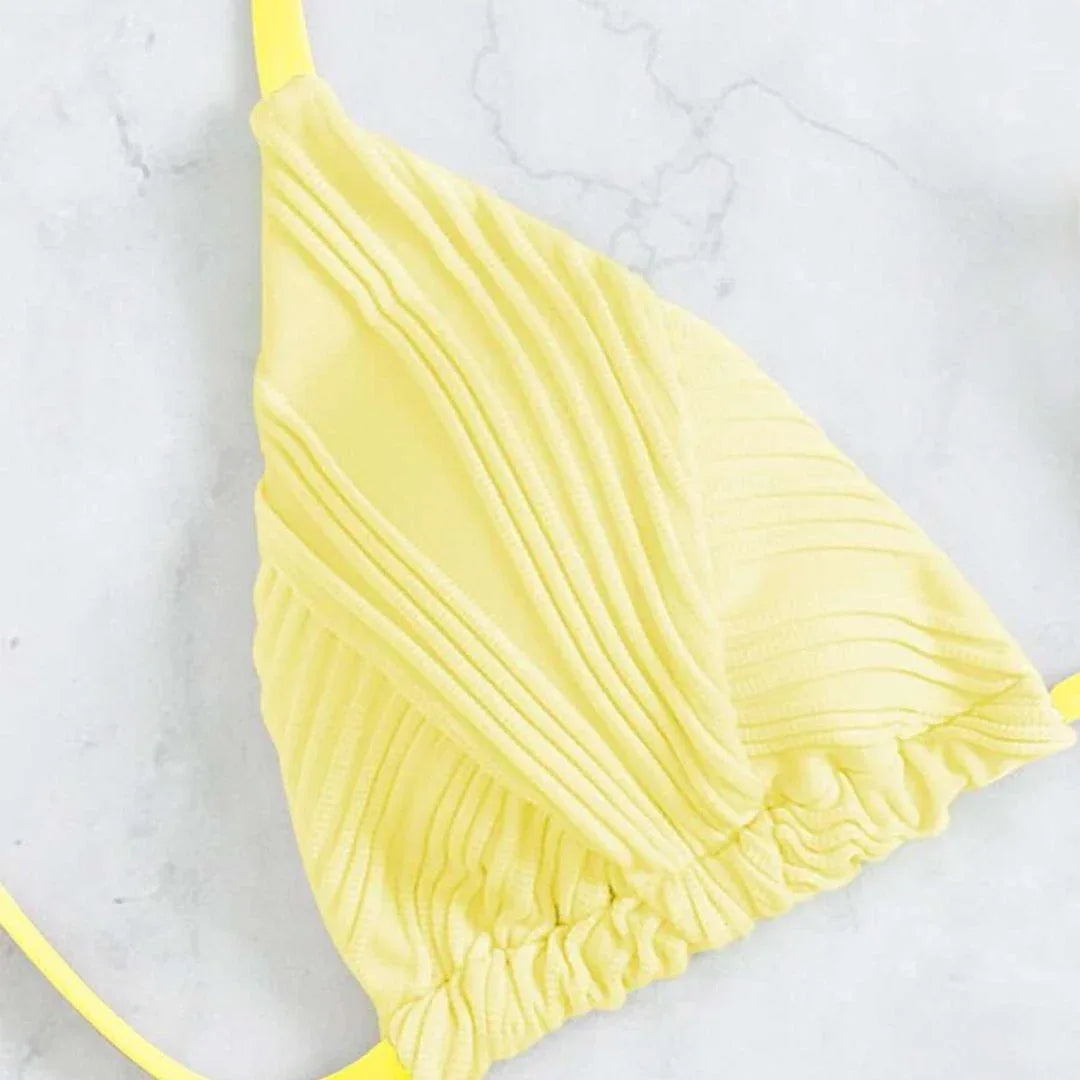 Yellow Textured 2 Piece String Bikini Set – That Girl